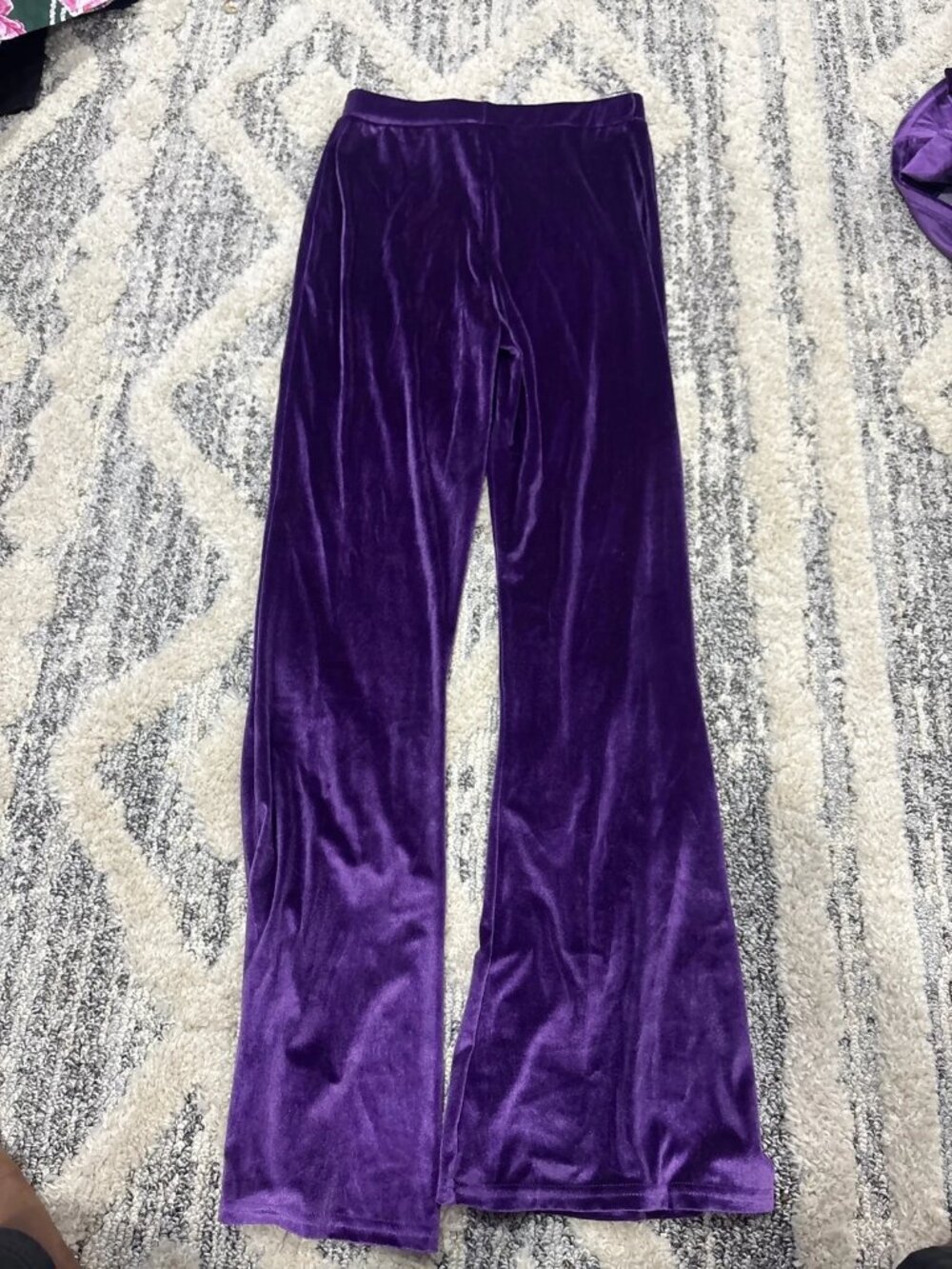 Purple Velvet Flare Pants High Waist